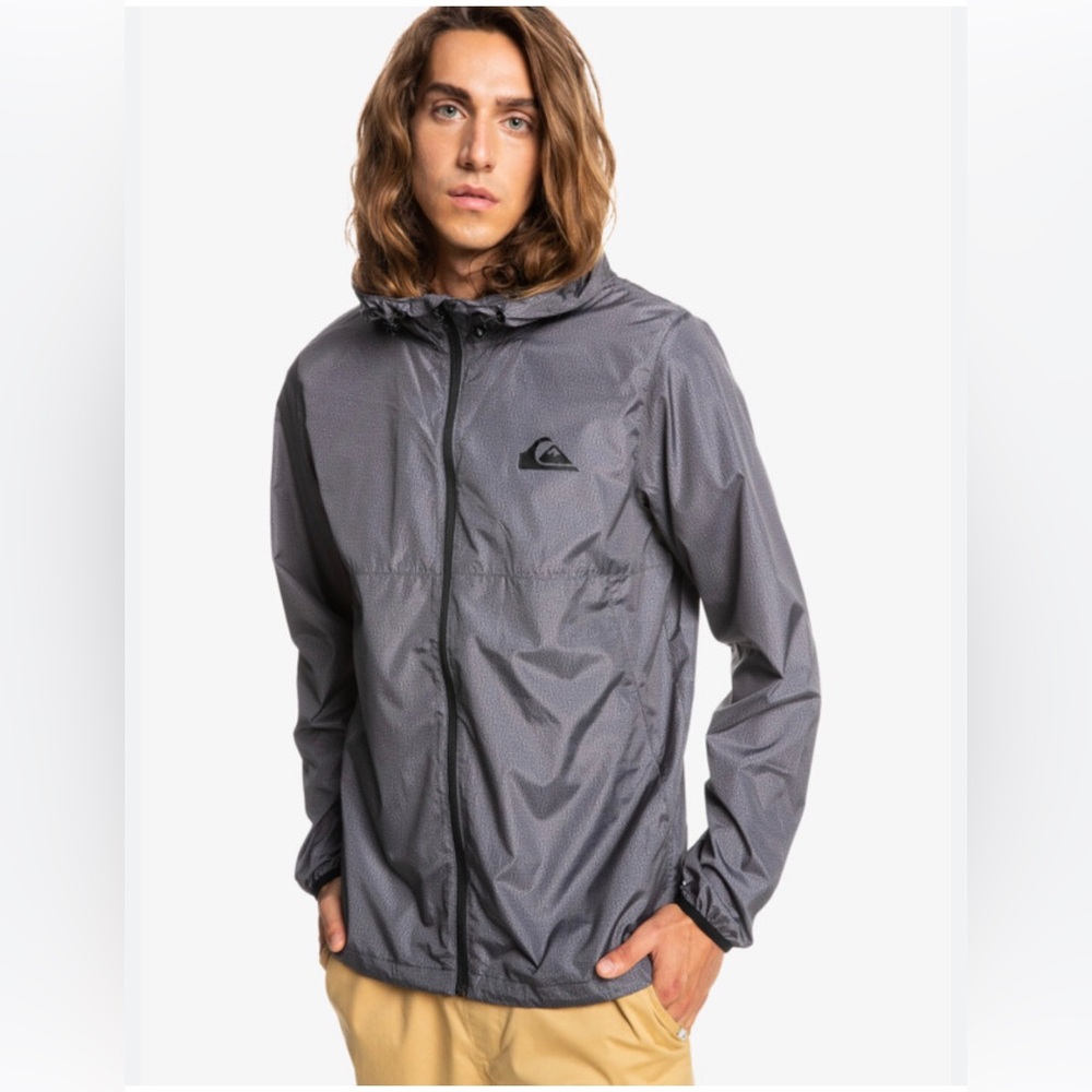 Quicksilver Boys Everyday Windbreaker Hooded  Jacket in Dark Grey Heather - New
